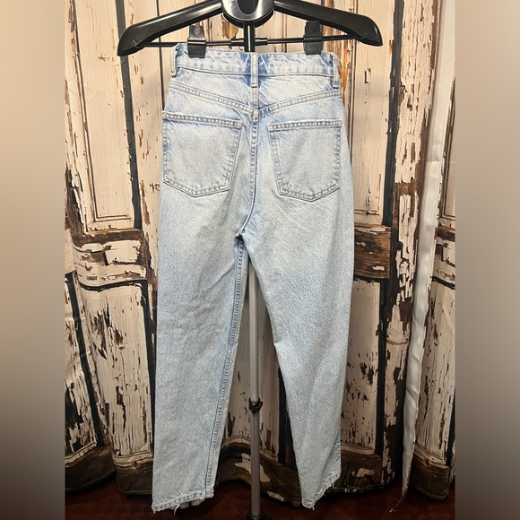Zara Light Blue Distressed Straight Leg Jeans - Picture 5 of 8